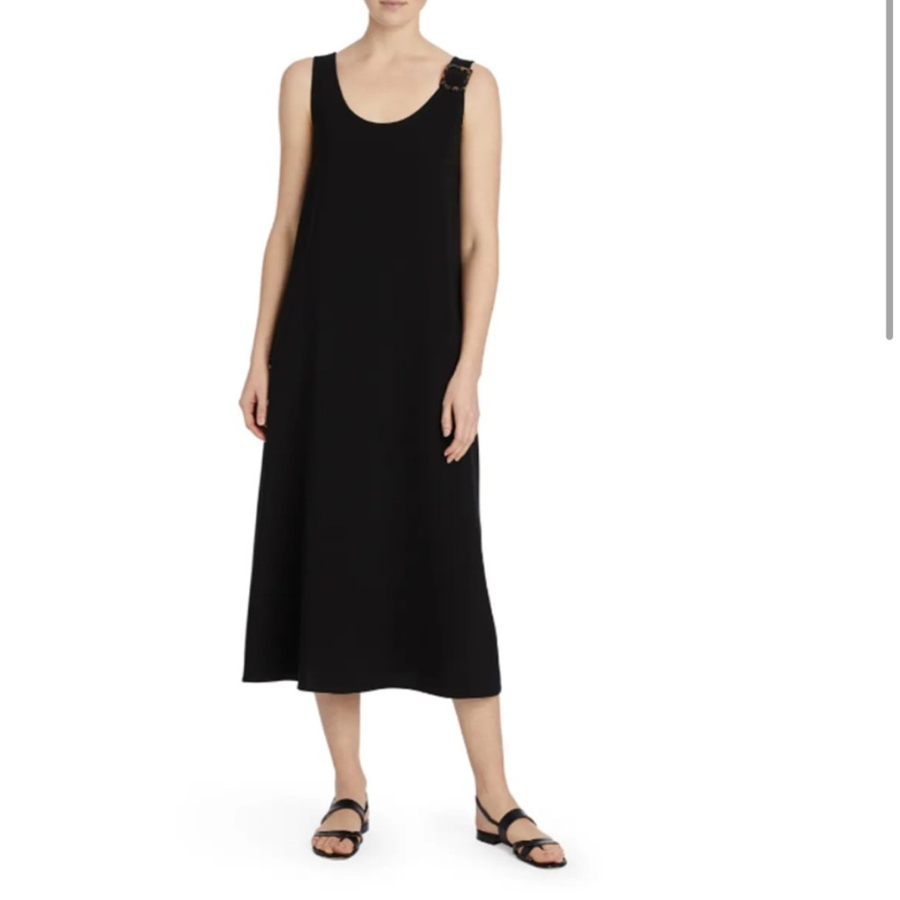 NEW Lafayette 148 Harpin Buckle Detail Midi Tank‎ Dress in Black - Size S #D3755
